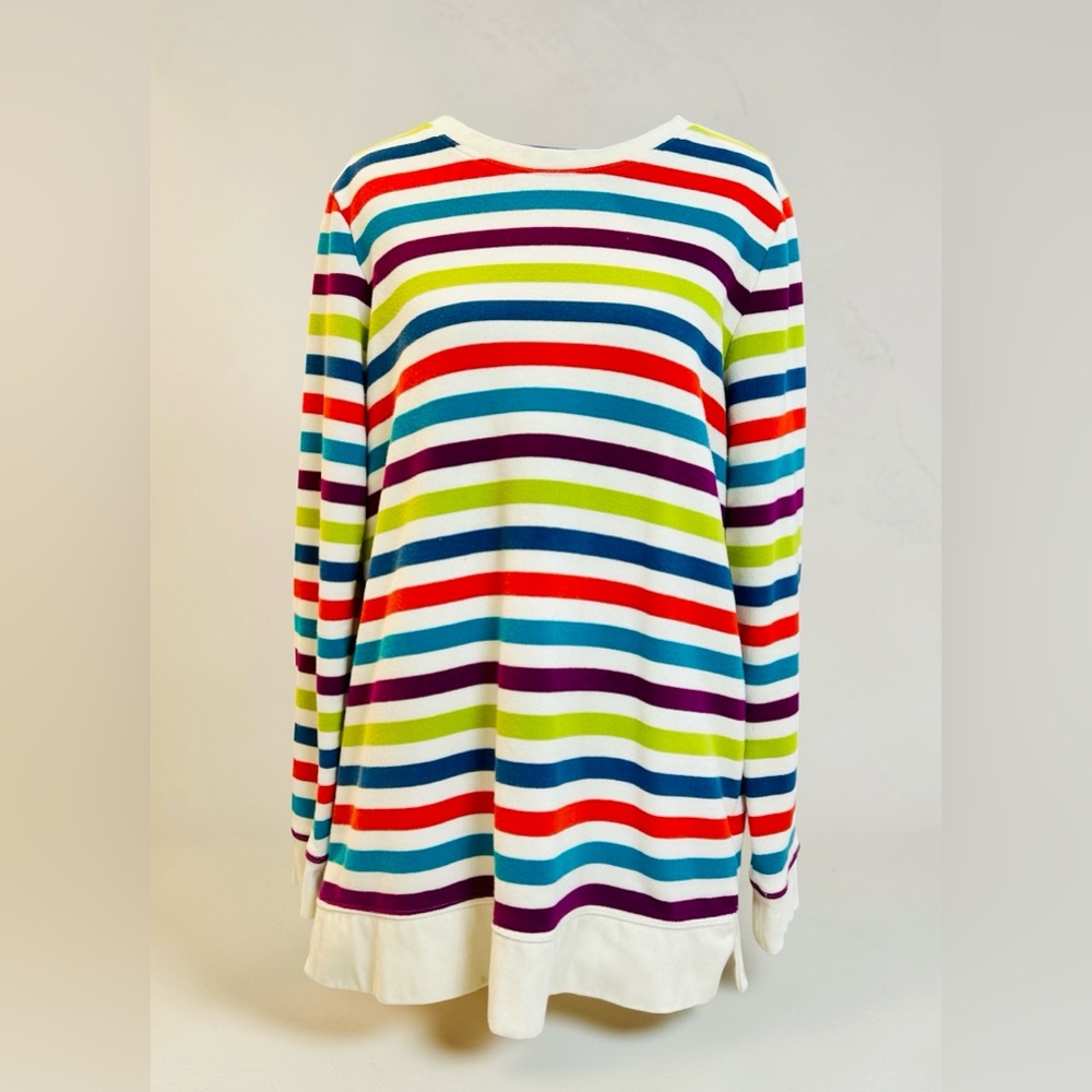 Lands' End Serious Sweats Multicolor Rainbow Striped Crewneck Sweatshirt, Small
